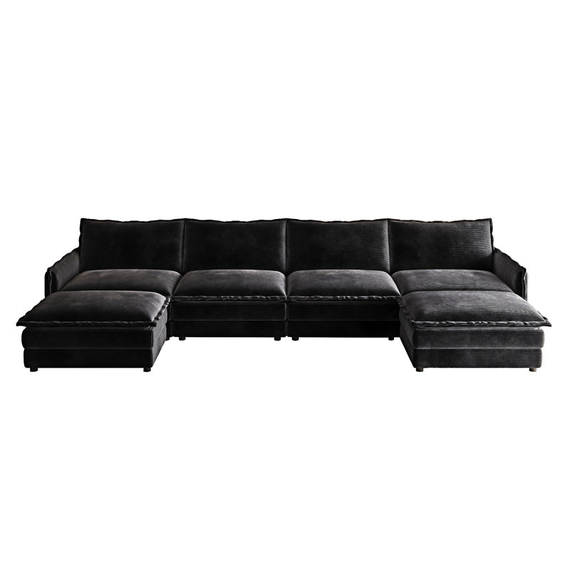 Canapé rembourré avec repose-pieds, Noir, noir, noir, noir