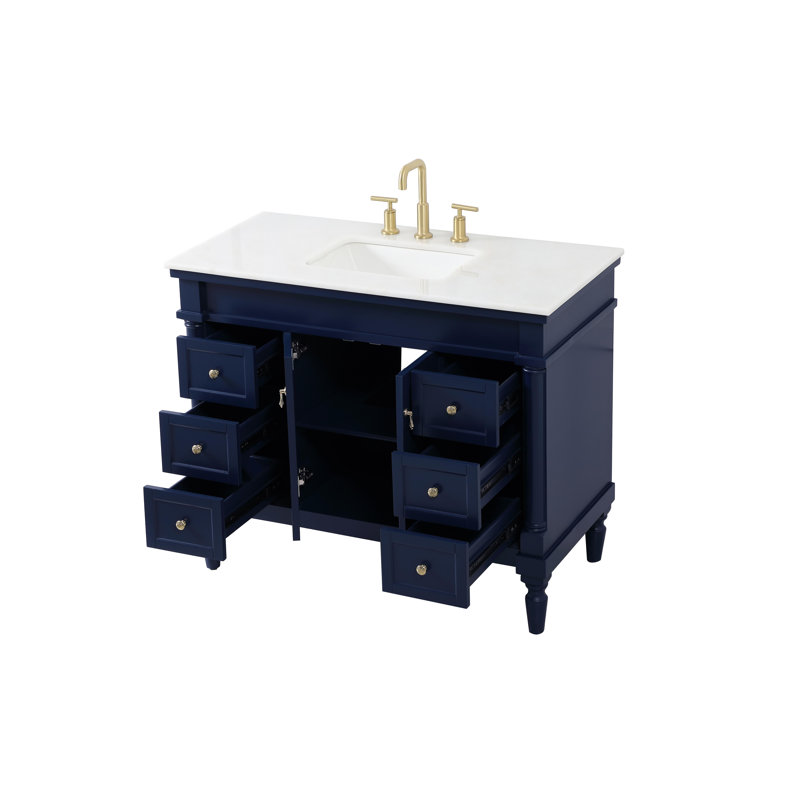 Ensemble de meuble-lavabo simple 42 po Lexington, Bleu, Veines blanches / brunes