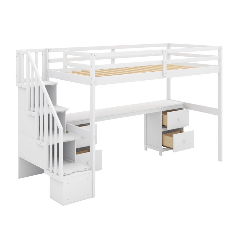 Base de lit simple avec bureau et tiroir, Blanc