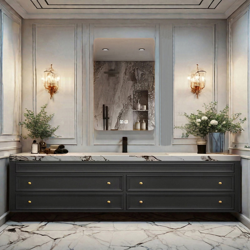 French modern rock plate bathroom cabinet, 19.68" H x 70.86" W x 19.68" D