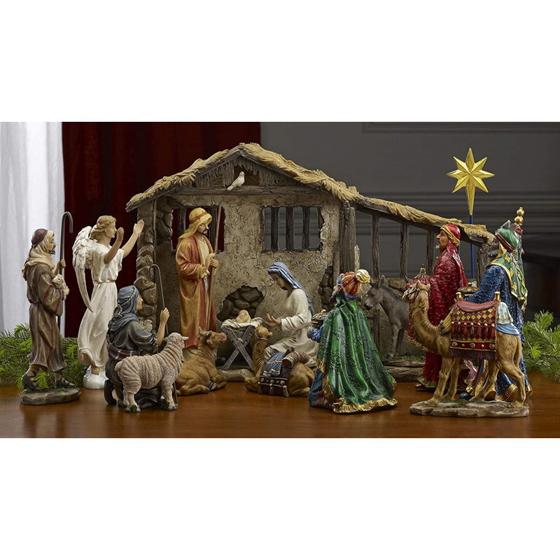 16 Piece Deluxe Edition Christmas Nativity Set With Real Gold - 7 Inch Scale