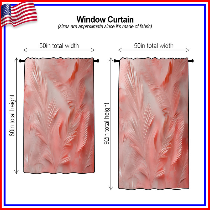 Rideaux de fenêtre à feuilles de palmier roses, voilages et rideaux occultant - 1 panneau, 50" x 92" - 1 Panel, Transparent