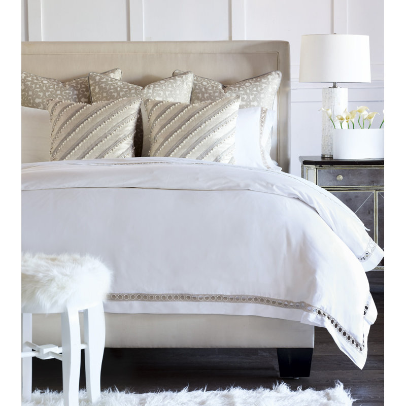 Celine Sateen Duvet Cover, Twin Duvet Cover, White/Champagne