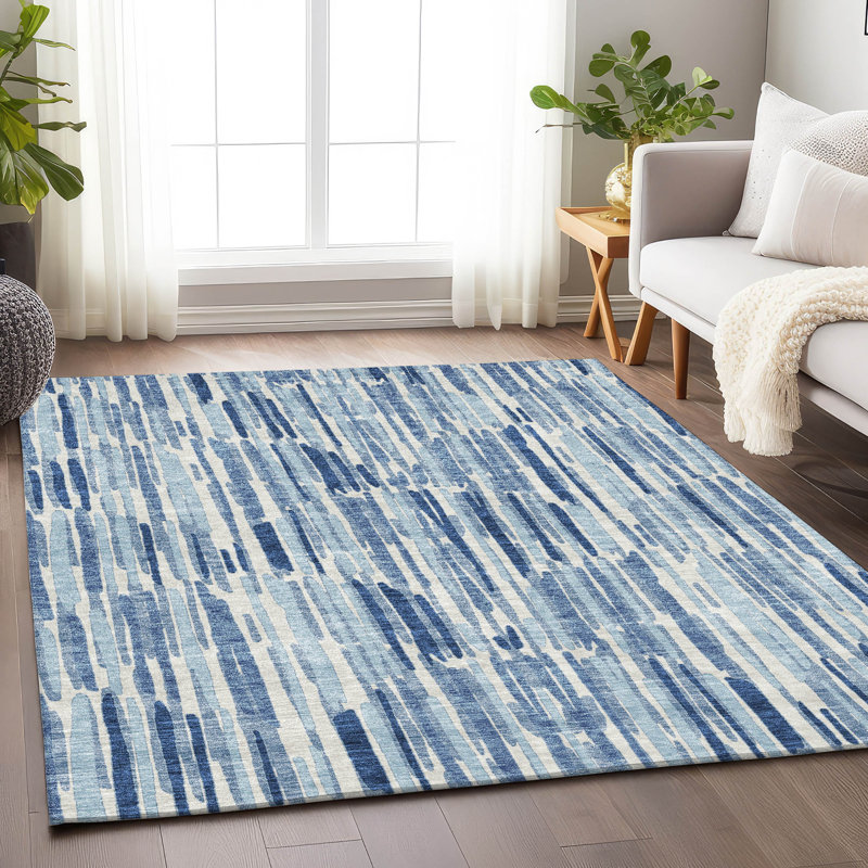 Tapis bleu en tweedy lavable à la machine Premium, Rectangle 2 pi 6 po x 3 pi 10 po