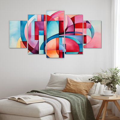 Rose et bleu géométrique en spirale - ensemble de décoration murale abstrait géométrique multipanel