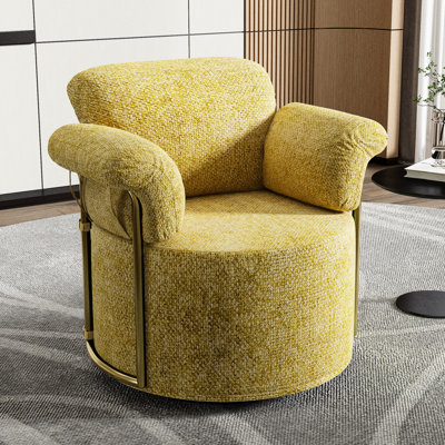 Fauteuil rembourré jaune en tissu moelleux pivotant à 360 degrés, multifonctionnel et contemporain pour diverses pièces
