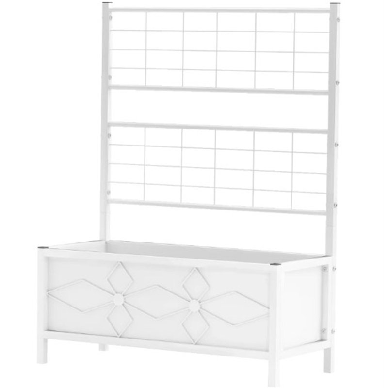 Garden Bed With Trellis,Outdoor Planter Box Galvanized Raised Garden Bed,For Climbing Vines, White