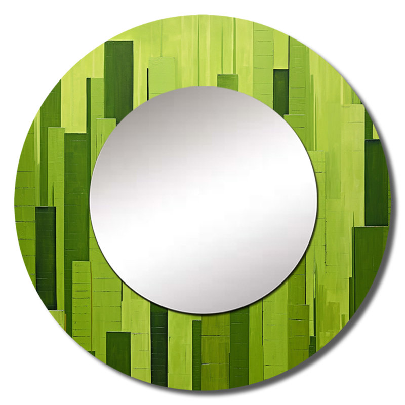 Rhyse Fern Facades Skyscraper Horizon I - Skyscrapers Large Mirror, Industrial Round Decorative Wall Mirror, Printed Metal Art