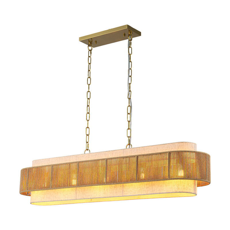 5-light Natural Rattan Kitchen Island Chandelier