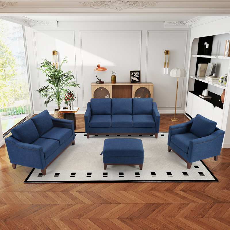 Edgell 4 - Piece Living Room Set, Blue