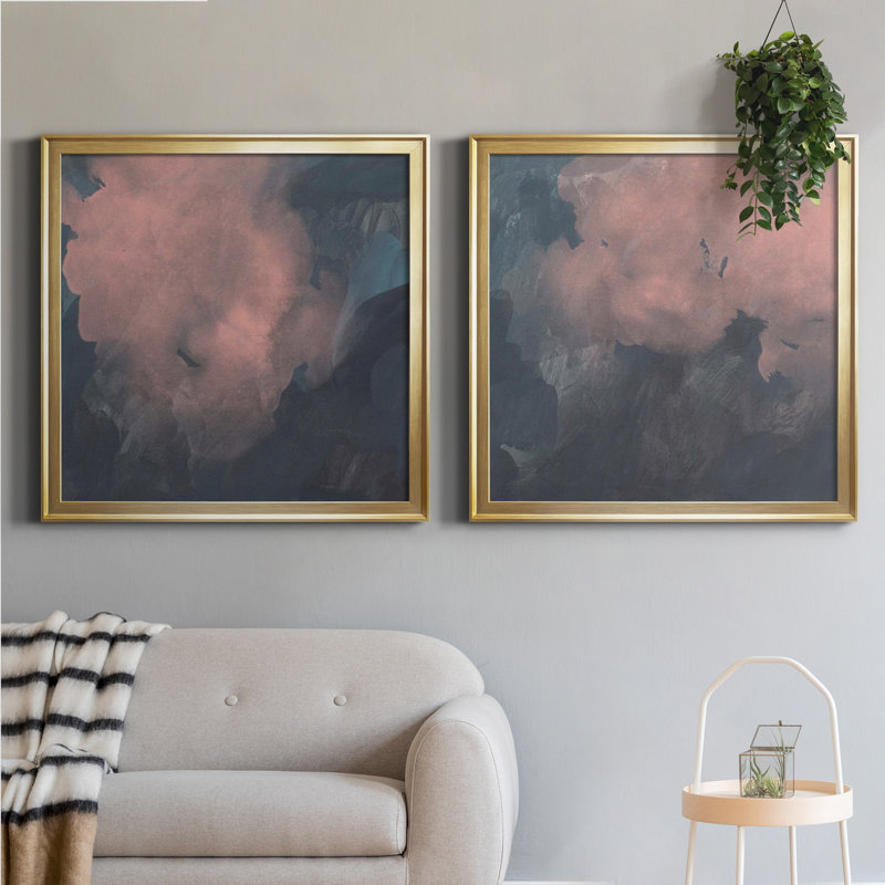 Coucher de soleil Aura I Coucher de soleil Aura I - ensemble de 2 peintures encadrées, H 26,5 po x l 53 po x P 1,5 po, Blanc