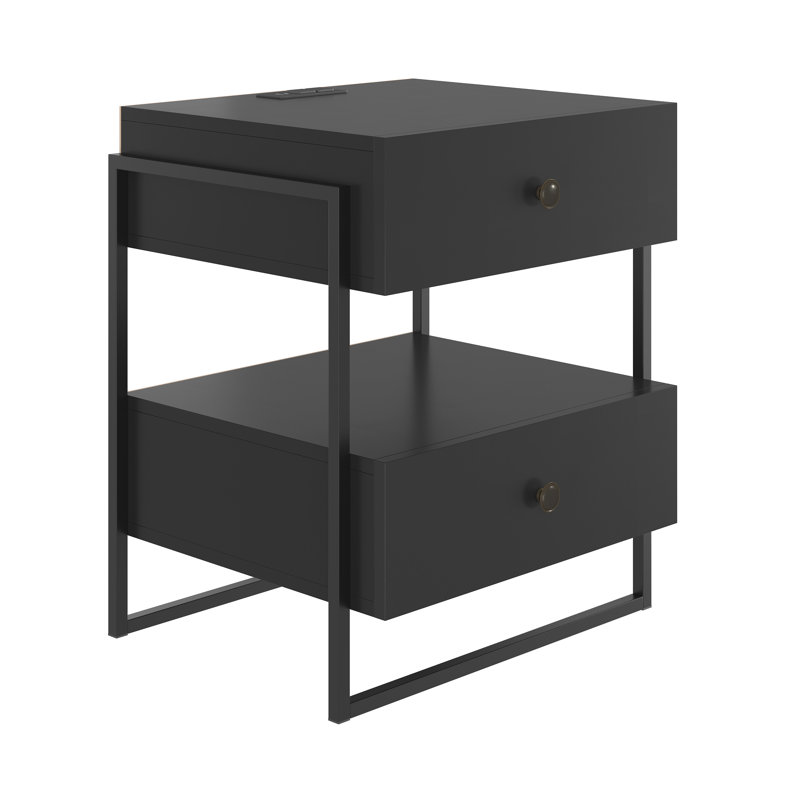 Boyd Sleep Pesaro Modern 2 Drawer Nightstand with USB Charging Station and Power Outlets, Pesaro, Black