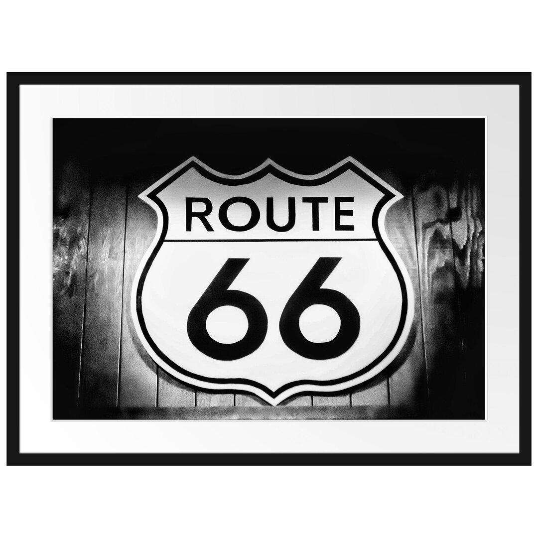 Modernes Route 66 Schild Gerahmter Fotokunstdruck