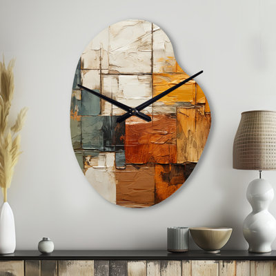 Hardedge Art Earthy Euphony I - Hard Edge Peinture, horloge murale asymétrique