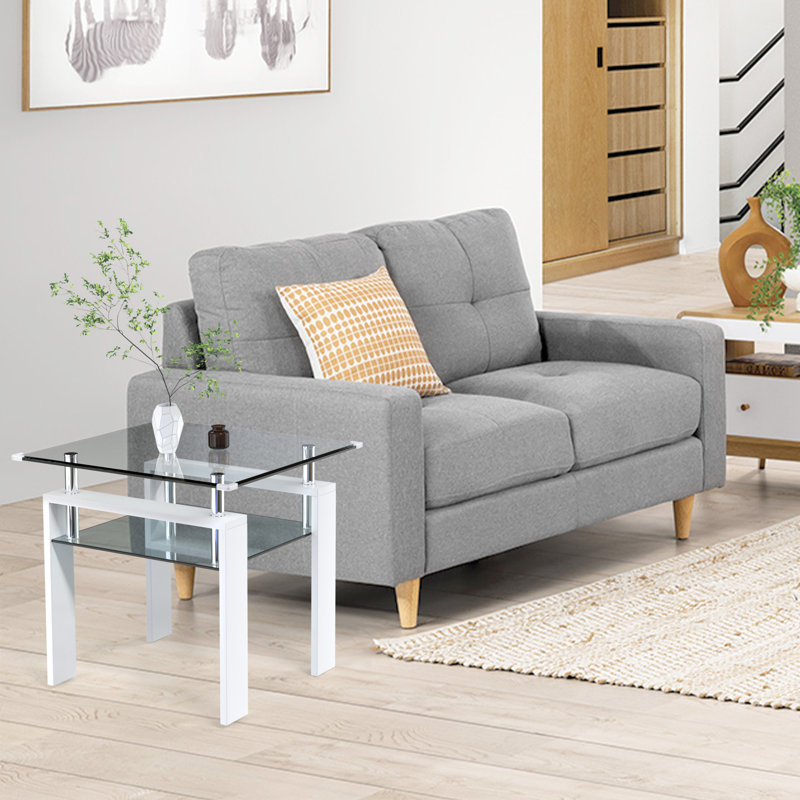 Table d'appoint avec plateau en verre transparent, Blanc