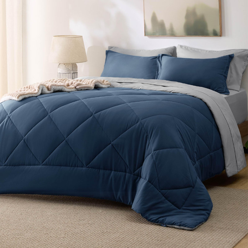 Ensemble d'édredon réversible Best vendeur, Bleu, Édredon de très grande taille et 6 pièces suppl