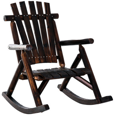 Brown Wood Rocking Seat - For Patio, Garden, Porch High , , Elegant Rustic Wooden Chair Easy Assembly