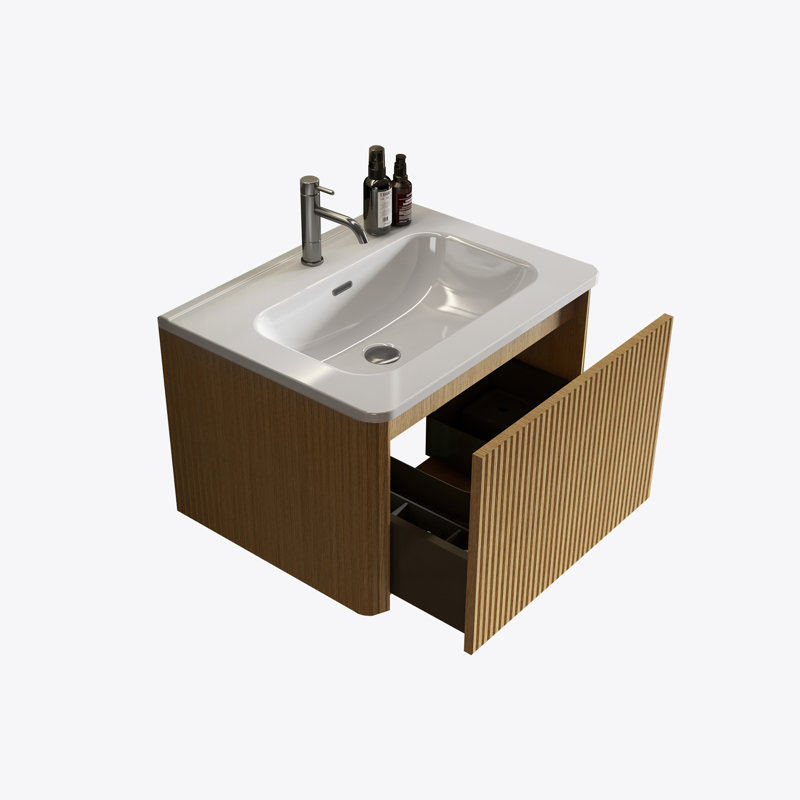 Ensemble de meuble-lavabo mural rayé 24 po avec lavabo en céramique, Bois