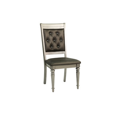 Luxury Dining Chairs, Of 2, Upholstered With Silver Detail, Cushion Seat, Grey+silver, Rubber Wood, Classic Vista 2pc Grey+silver Upholstered, Accent, Manifestation