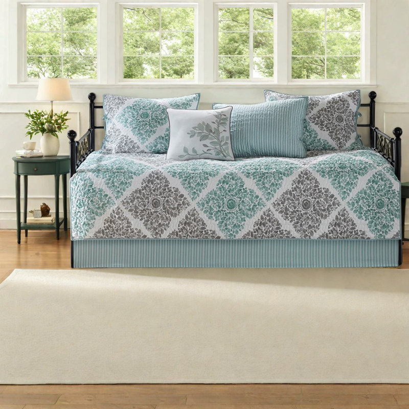 Reversible Modern Bedding Set, Aqua Cotton Design For Twin Daybed