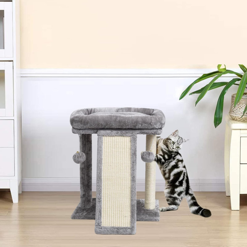 Light Gray Sisal Cat Scratching Post with Plush Perch