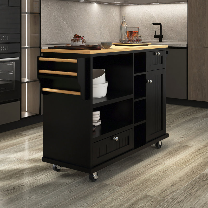 Kitchen Island Cart With Storage Cabinet And Two Locking Wheels, Black