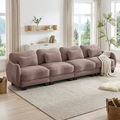 Canapé à assise profonde modulaire moderne à 4 places en chenille l 131,5 po