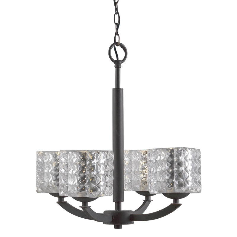 Lustree classique/traditionnel à abat-jour 4 lumières Heavner, Cylindre faux opale, Bronze, Halogène