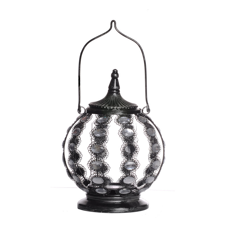 Beaded Lantern - 11.6"H - Black