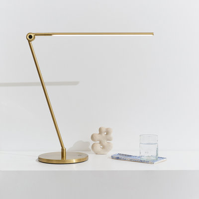 Libra 39" Industrial LED Desk Lamp with Gold Brass Finish, Adjustable Head, USB-C Port, and Touch Button Dimming