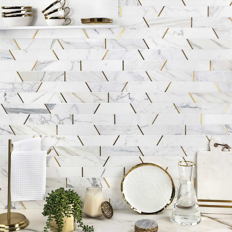 Matrix Trapezoid Marble And Brass Tile