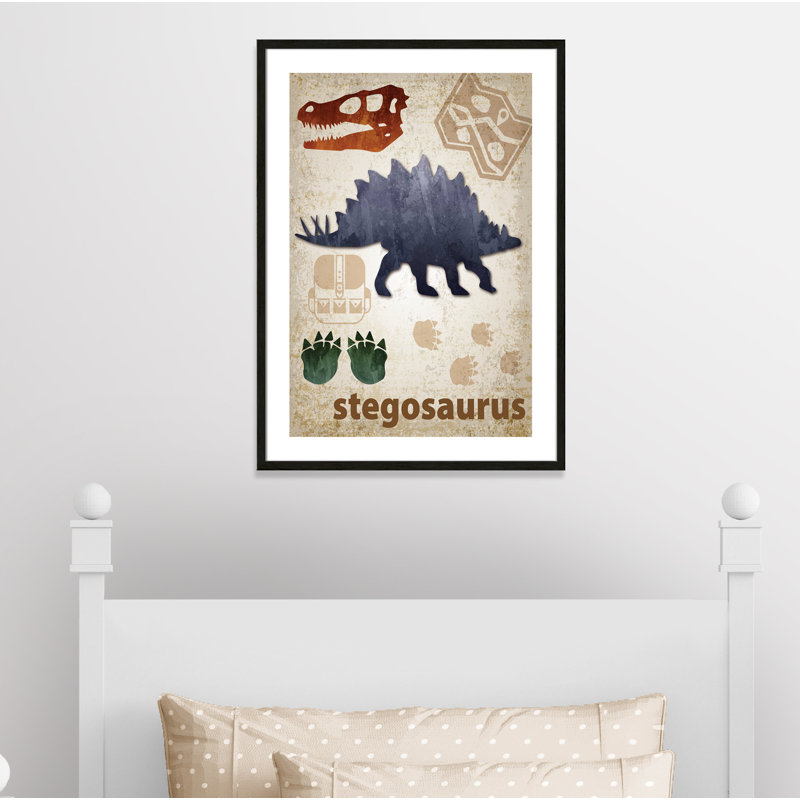 Dinosaurs-02' Wall Decal, 35.5" H x 25.5" W x 1.1875" D, Black Woodgrain Box Framed