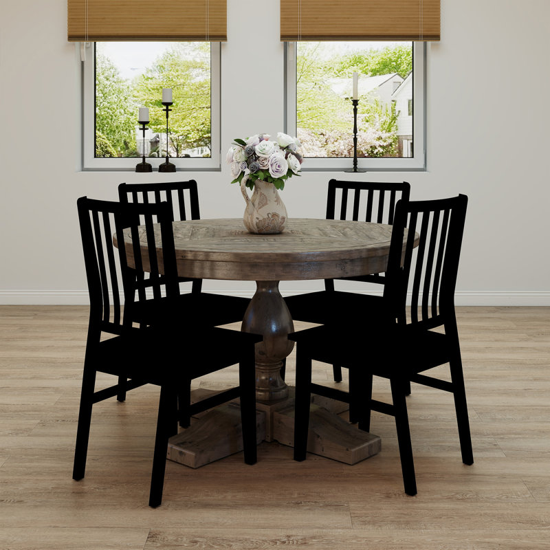 5-Piece Dining Set Mid-Century Modern Wooden Table & Upholstered Chair Set For Home, Kitchen, Dining Room, Black, Brown