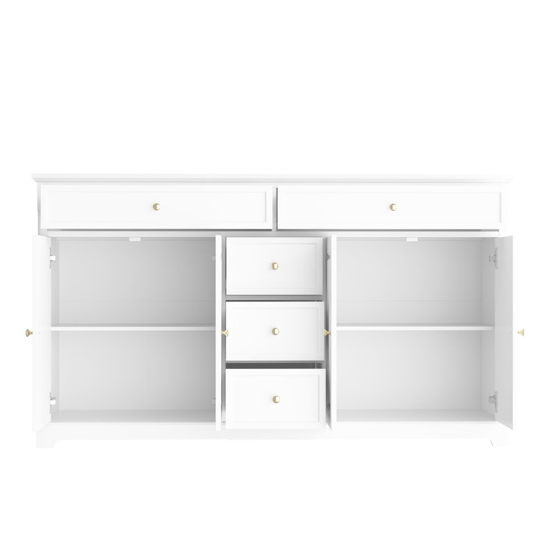 Buffet l 59,1 po avec 5 tiroirs et 4 portes, Blanc