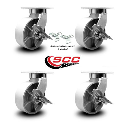 Extra Heavy Duty Semi Steel Cast Iron Caster Set 4 Brakes 2 Swivel Locks