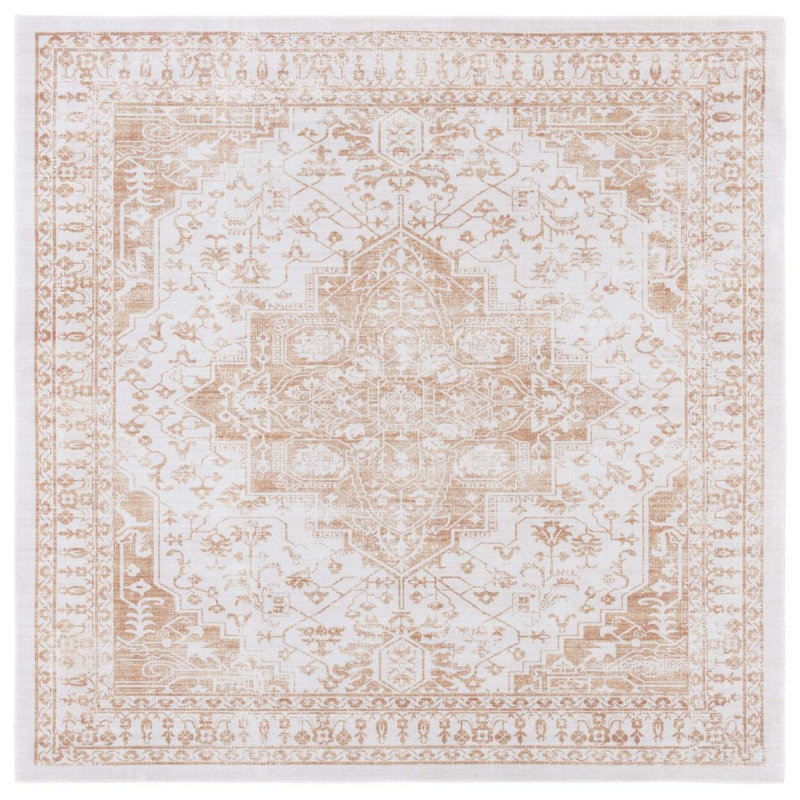 Arizona Manor Machine Washable Non-Slip Area Rug In Beige & Gold, Square 183cm