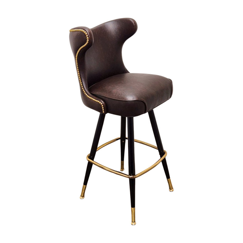 Button Tufted Cowboy Swivel Bar Stool, Brown