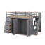 Lit mezzanine double en bois avec armoires, tiroirs et armoires-484809632