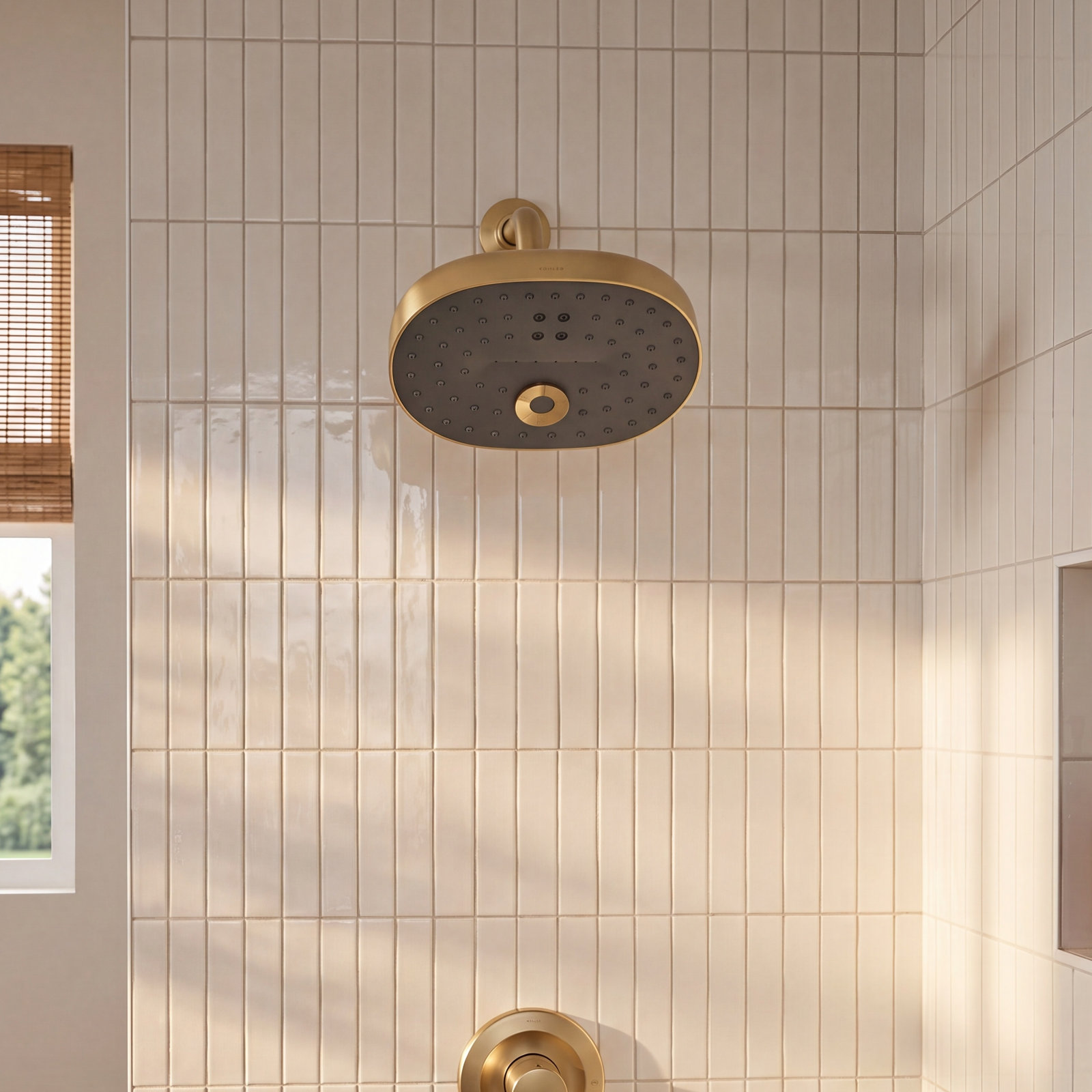 Statement 2.5 GPM Oval Multifunction Showerhead, Vibrant Brushed Moderne Brass