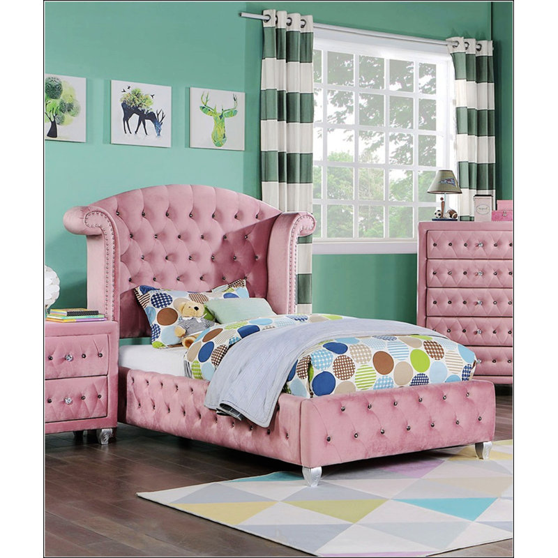Lit simple tapissier Pink Flannelette, Lit simple