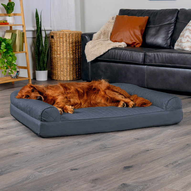 Quilted Orthopedic Bolster Sofa Pet Bed, Iron Gray , Orthopedic Foam, Jumbo (40" W x 32" D x 8" H)