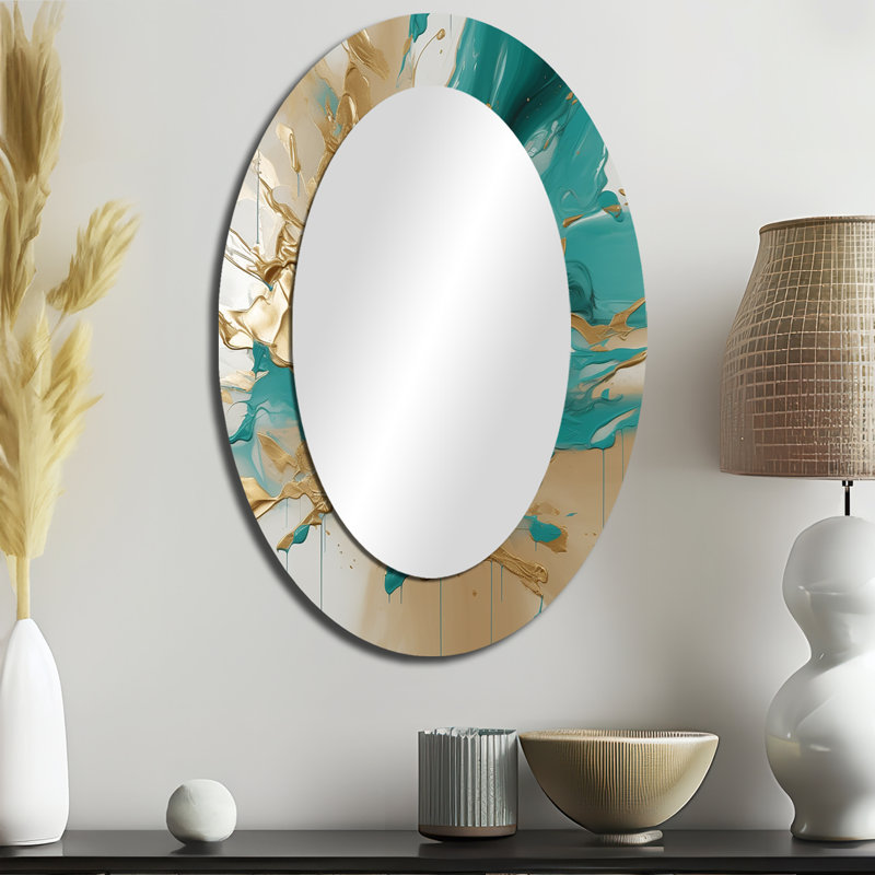 Miroir mural doré et turquoise, 36 po x 24 po