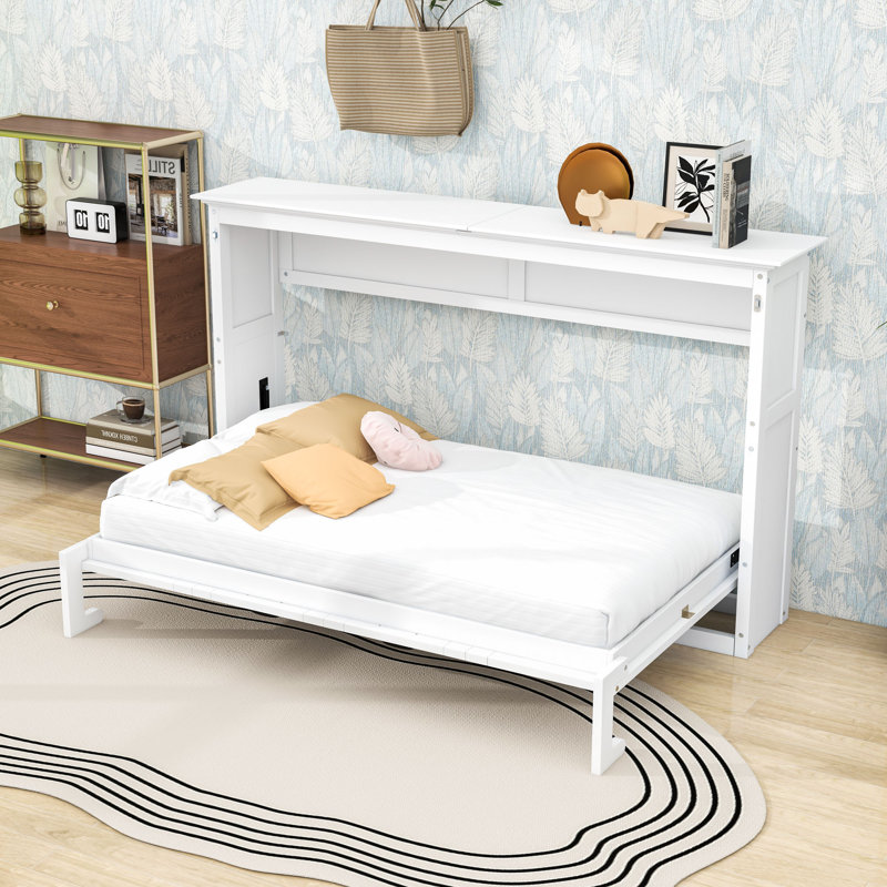 Armoire murale Murphy avec lattes et pieds, Lit simple, Blanc