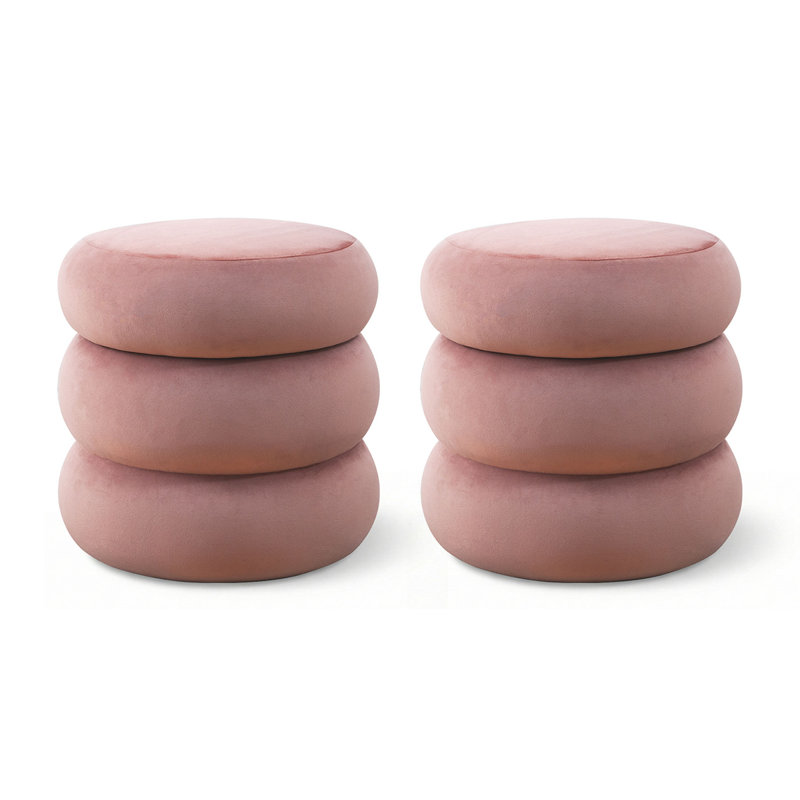 Repose-pieds moderne avec rangement en velours rond (ensemble de 2, Rose