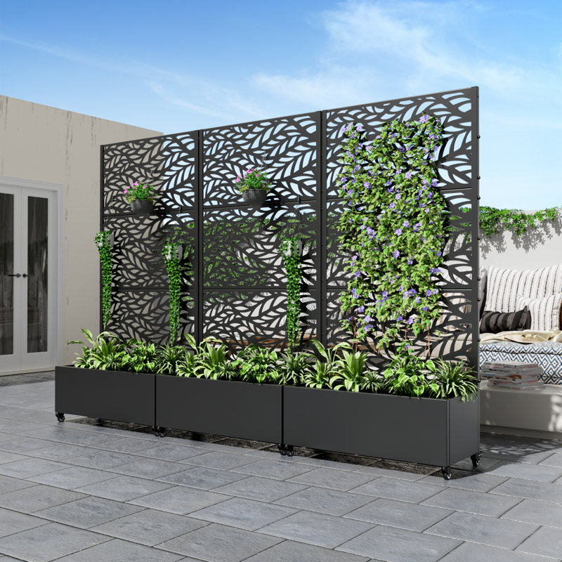 Metal Planter Box with Trellis with Wheels, 72" H x 35" W x 16" D