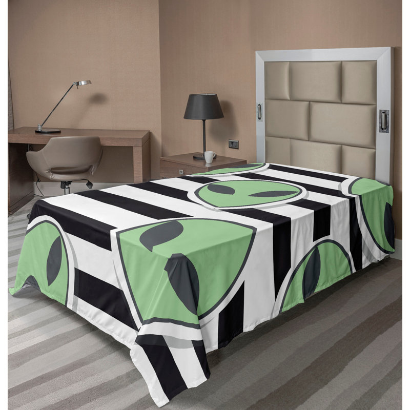 Drap plat moderne de style bohème Ambesonne, Vert pâle / motif rayé gris anthracite, Drap plat pour lit simple TG