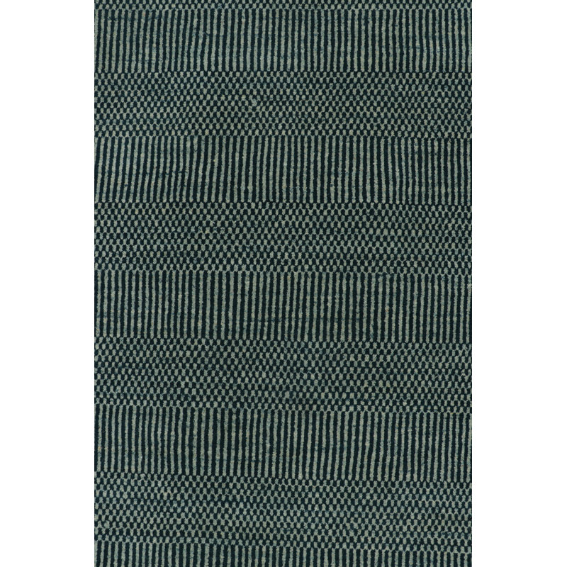 Rug & Kilim's Modern Runner In Blue And Cream With Stripes And Geometric Pattern, Runner 3' x 12'