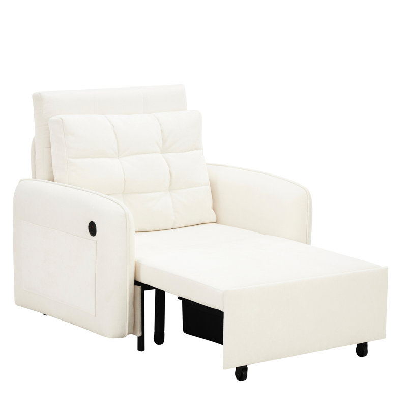 Fauteuil-lit multifonctionnel 3 en 1, long de 203 cm, en chenille, avec rangement et prise de recharge, idéal pour un salon ou un appartement. Design original.