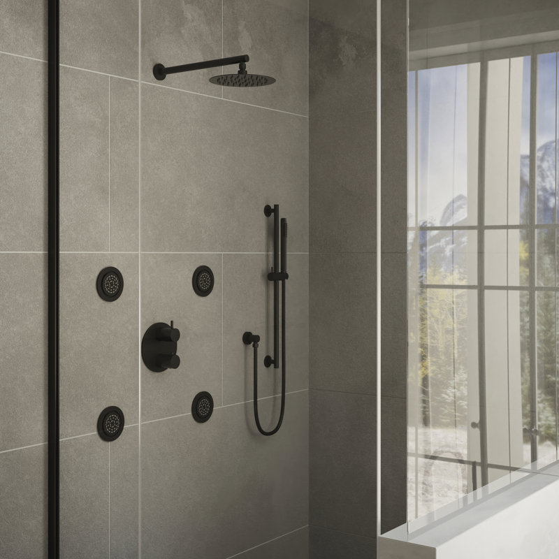 Complete Shower System with Rough-in Valve, Matte Black