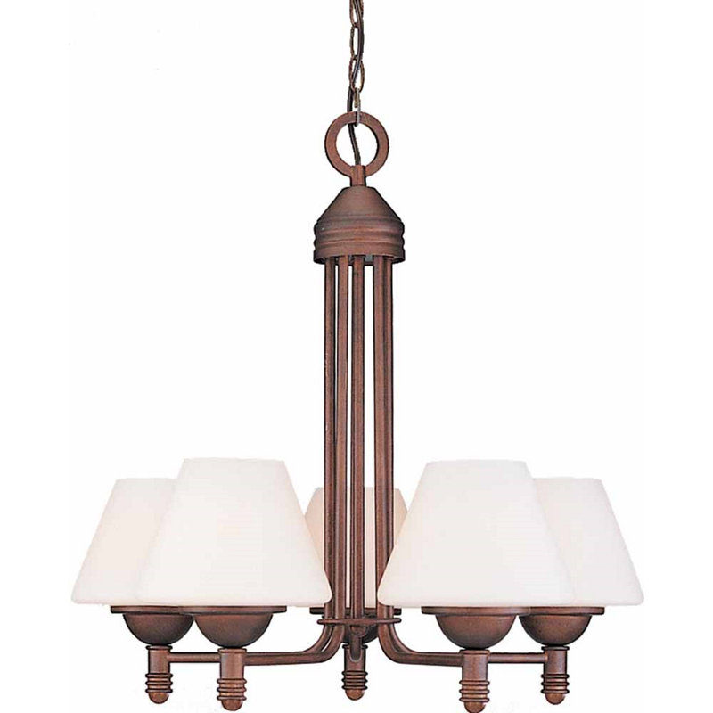 Lustre traditionnel / classique à 5 lumières Avila avec abat-jour blanc en verre Empire